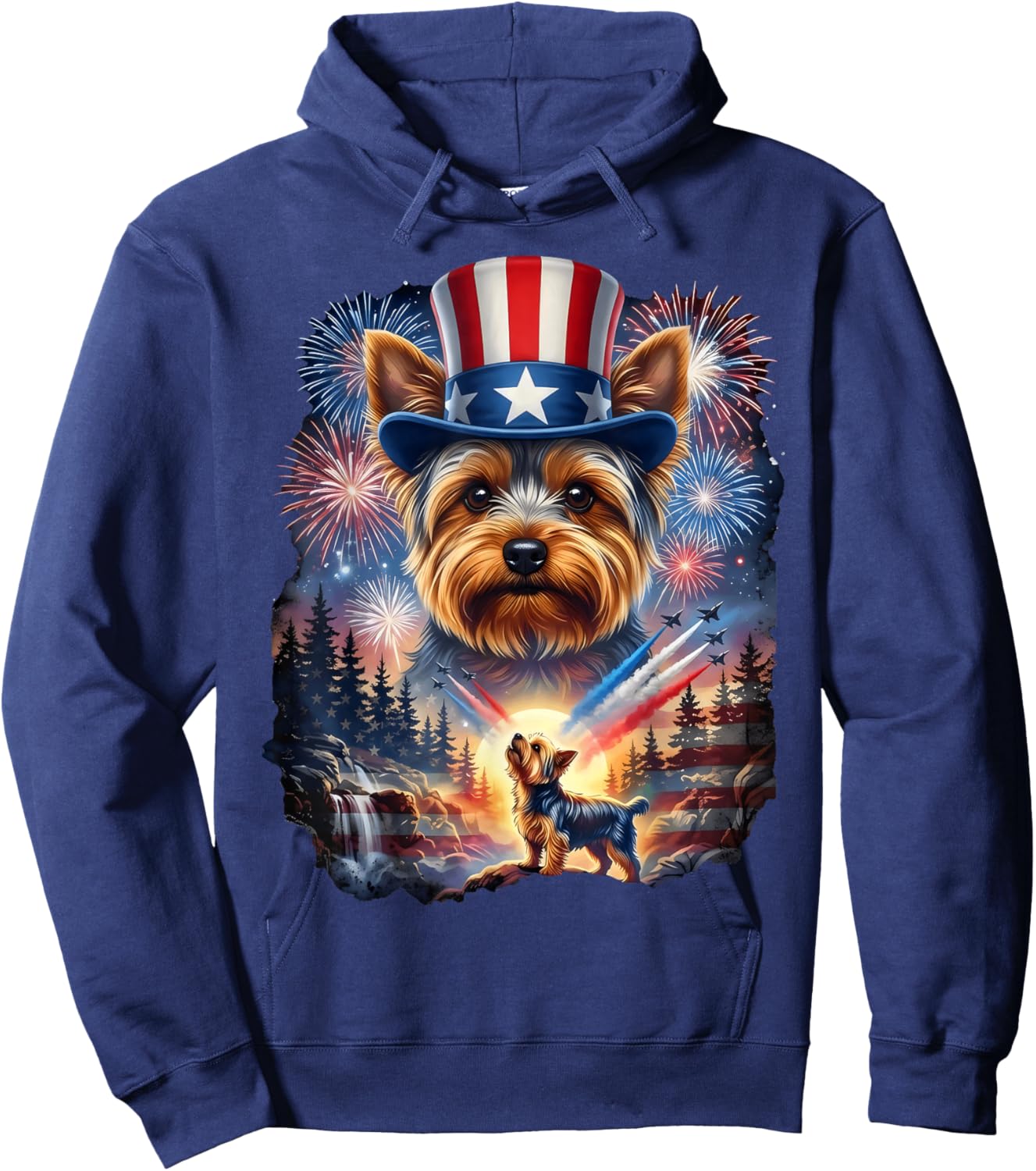 Yorkie 4th of July Yorkshire Dog US American Flag Hoodie - Hoodie | Navy