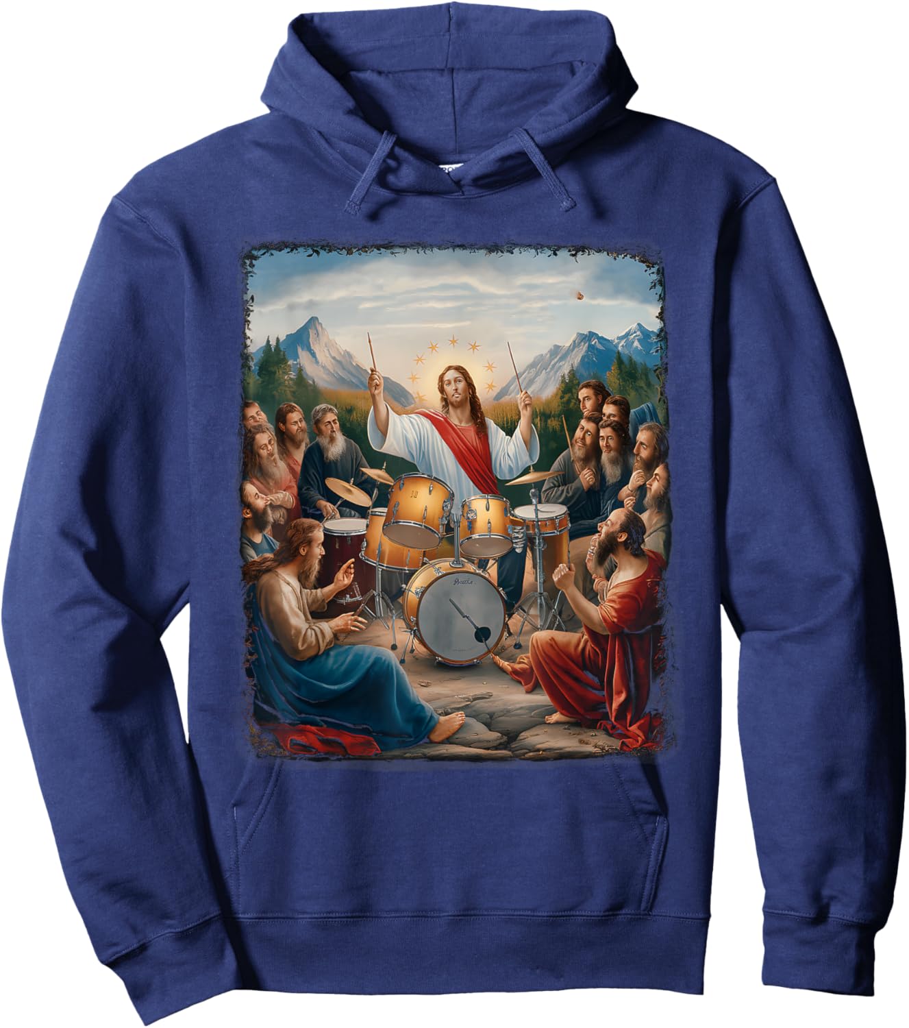 Jesus Playing Drums Funny Christian Drummer Painting Hoodie - Hoodie | Navy