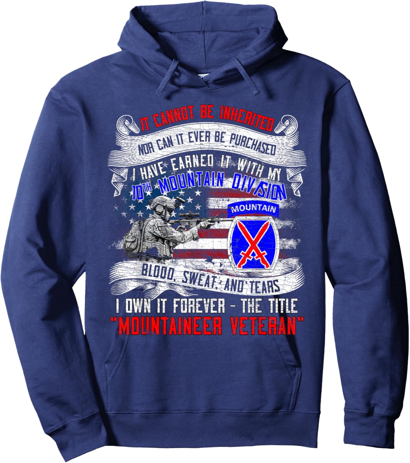 10th Mountain Division Fort Drum New York Climb to Glory Hoodie - Hoodie | Navy