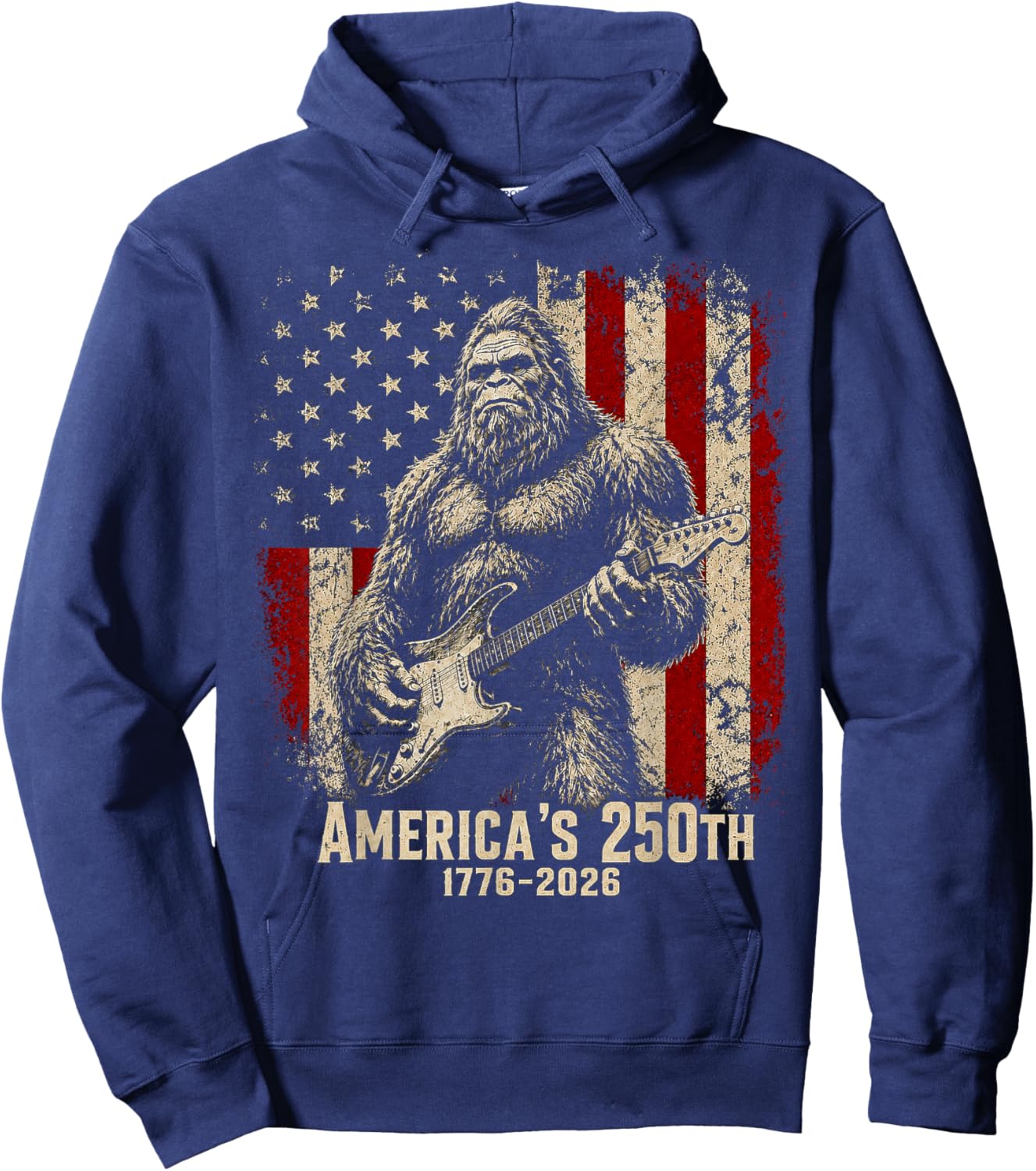 Bigfoot Sasquatch Playing Guitar 250 Years American USA Flag Hoodie - Hoodie | Navy