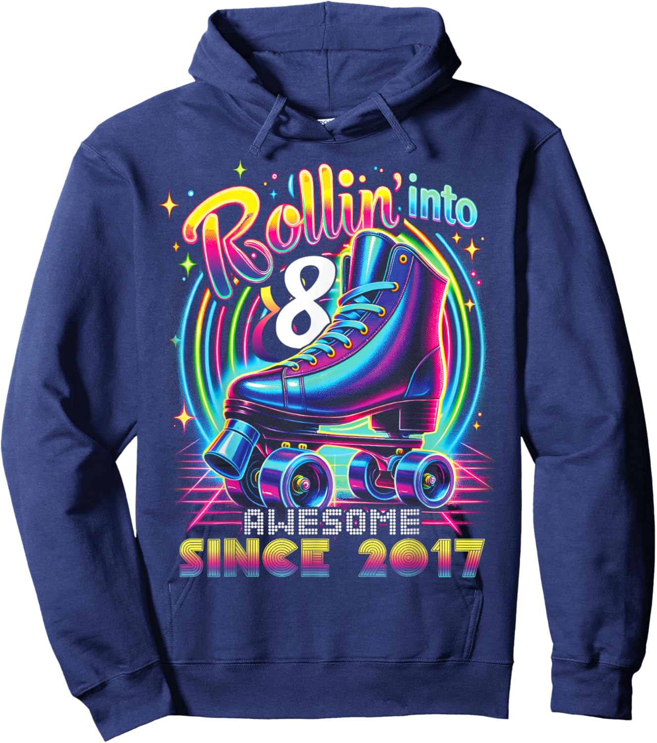 Birthday Roller Skating 8th Girls Rollin into 8 Skate Party Hoodie - Hoodie | Navy