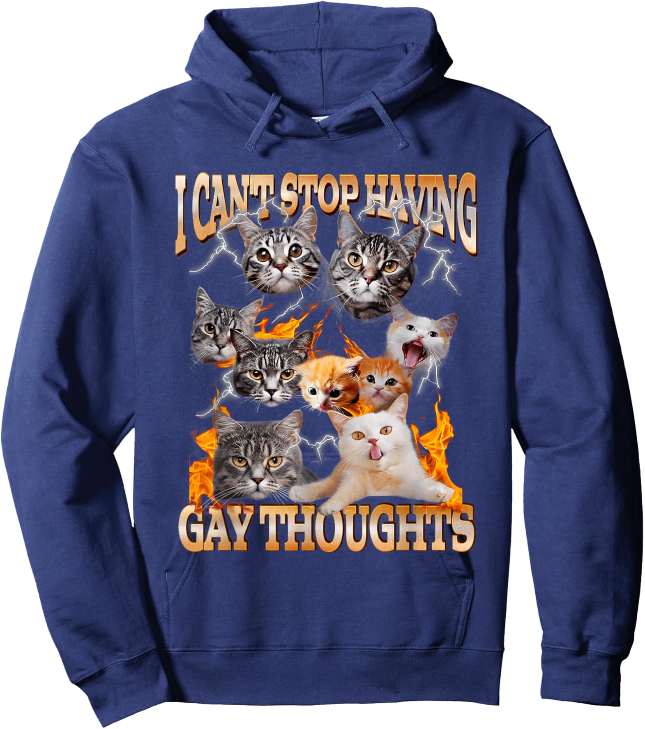 I Can't Stop Having Gay Thoughts Funny Cat Meme Bootleg Hoodie - Hoodie | Navy