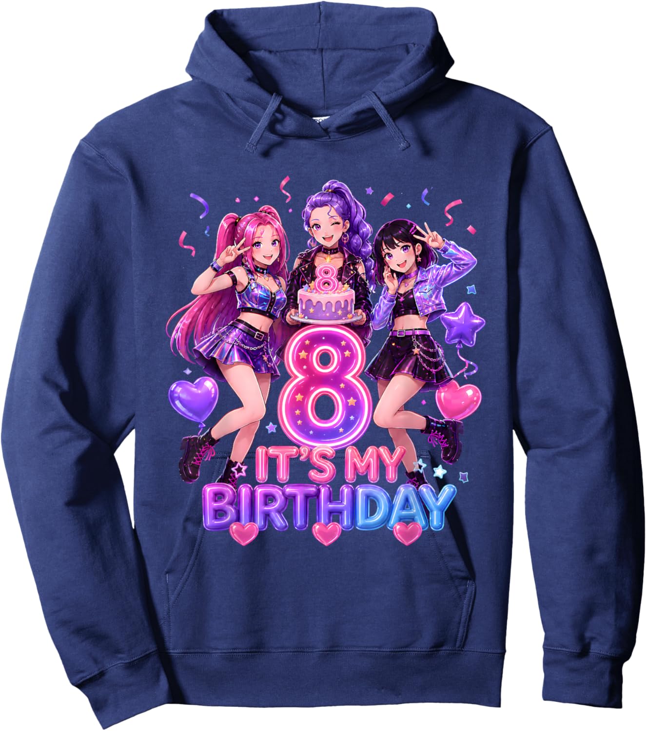 Kids It's My 8th K Pop Birthday Girl 8 Year Old K-Pop Bday Hoodie - Hoodie | Navy