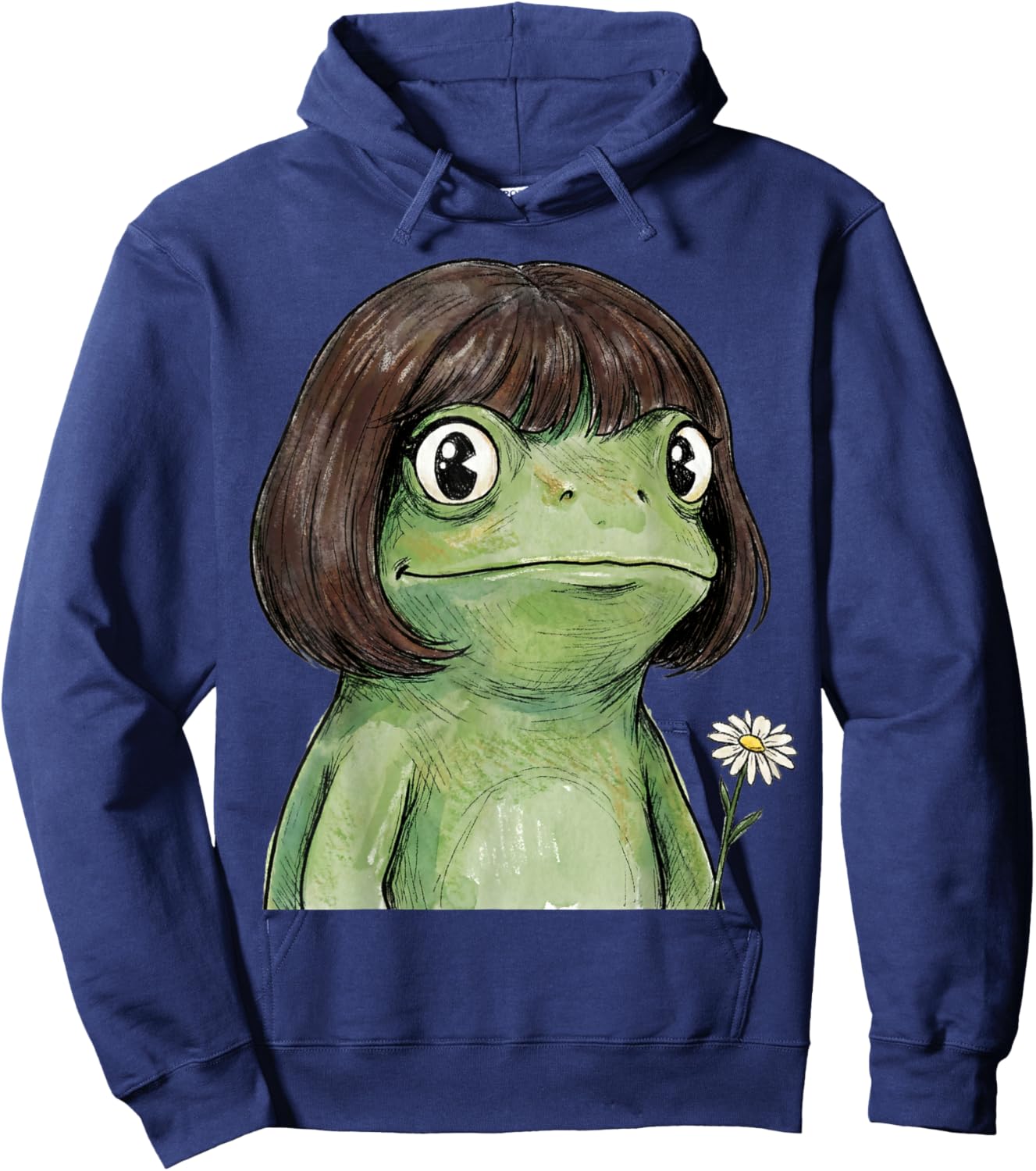 Funny Frog Bob Haircut Flower Hoodie - Hoodie | Navy