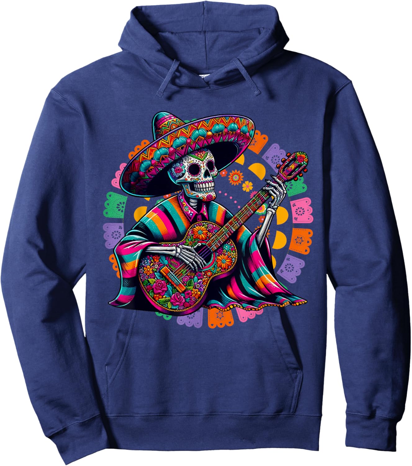 Dia De Los Muertos Skeleton playing guitar Sugar Skull Funny Hoodie - Hoodie | Navy