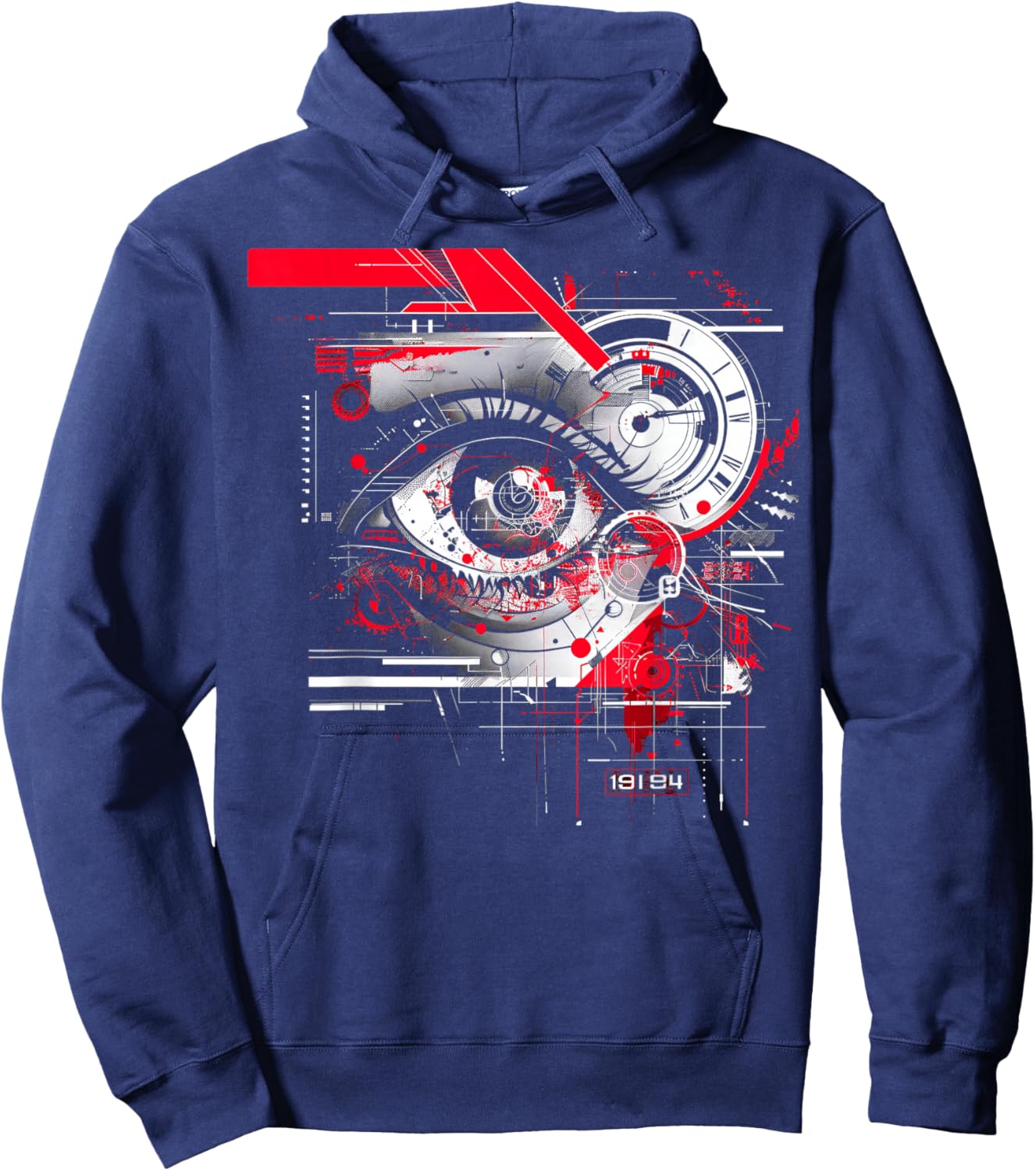 Abstract Red, Black Futuristic Eye Hoodie - Hoodie | Navy