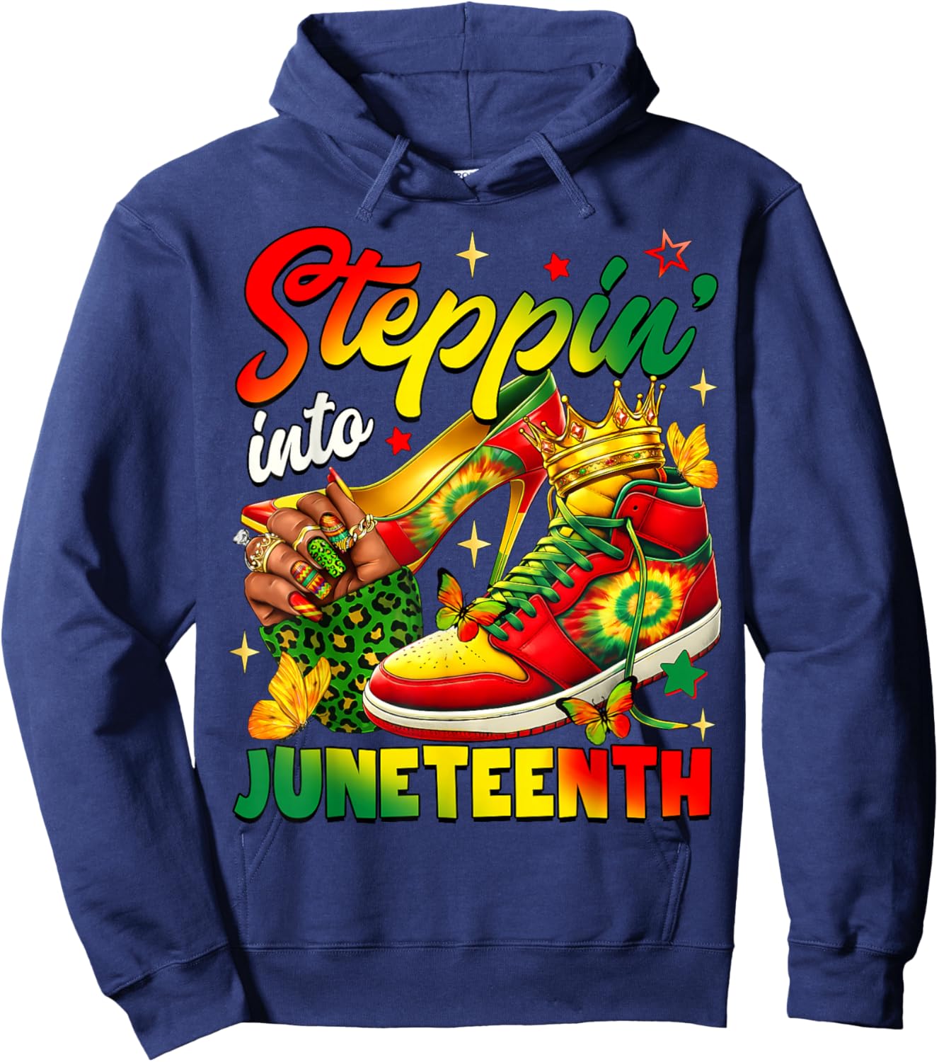 Steppin Into Juneteenth African Black Sneakers Women Girls Hoodie - Hoodie | Navy