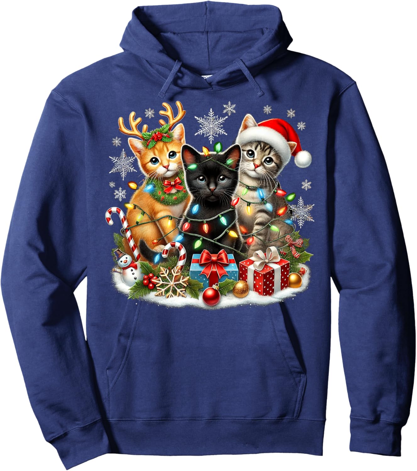 Merry Christmas Baby Cats Presents Snowflake Santa Claus Hoodie - Hoodie | Navy