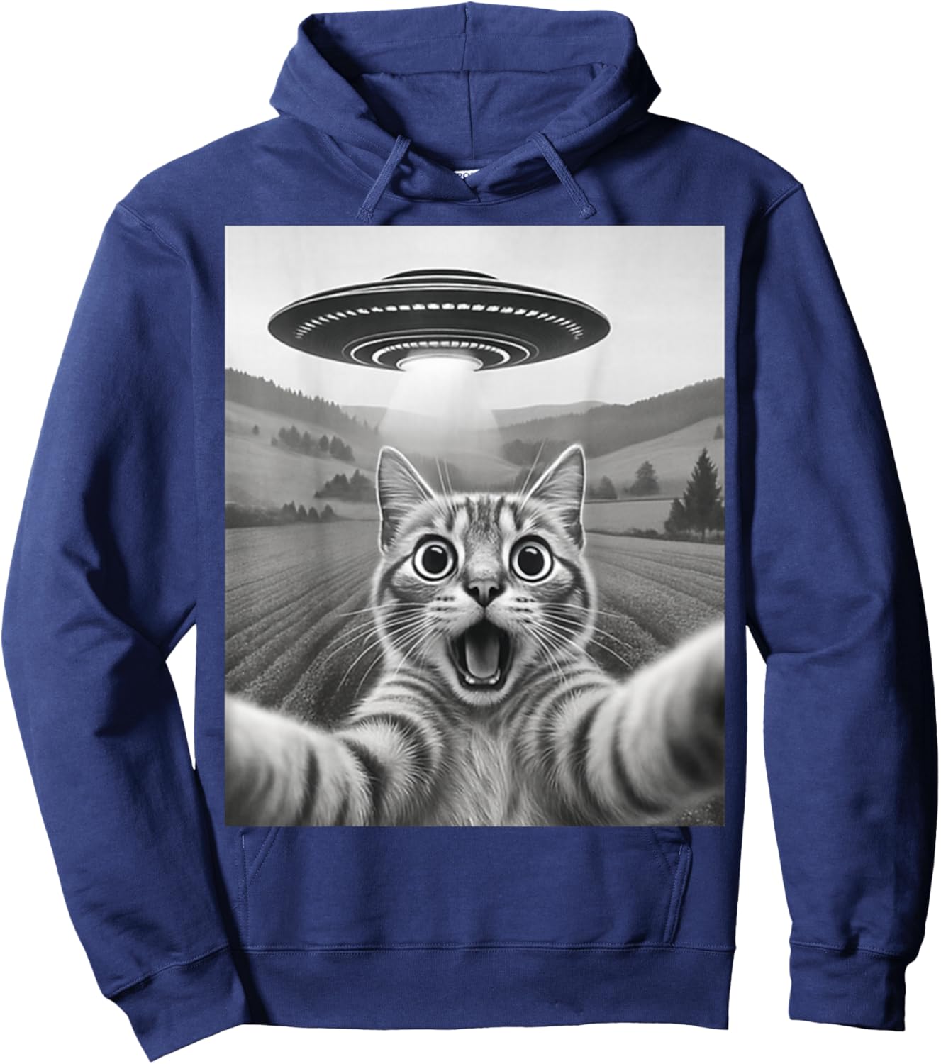 Cat Selfie with Alien UFO Funny Gift Men Women Hoodie - Hoodie | Navy