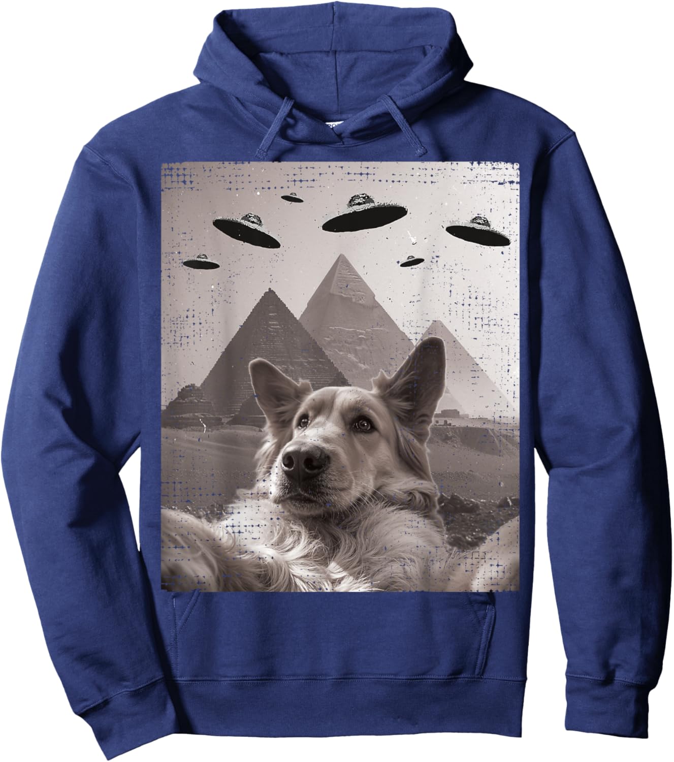 Dog UFO Meme - Funny Golden Retriever Dog Selfie with UFOs Hoodie - Hoodie | Navy
