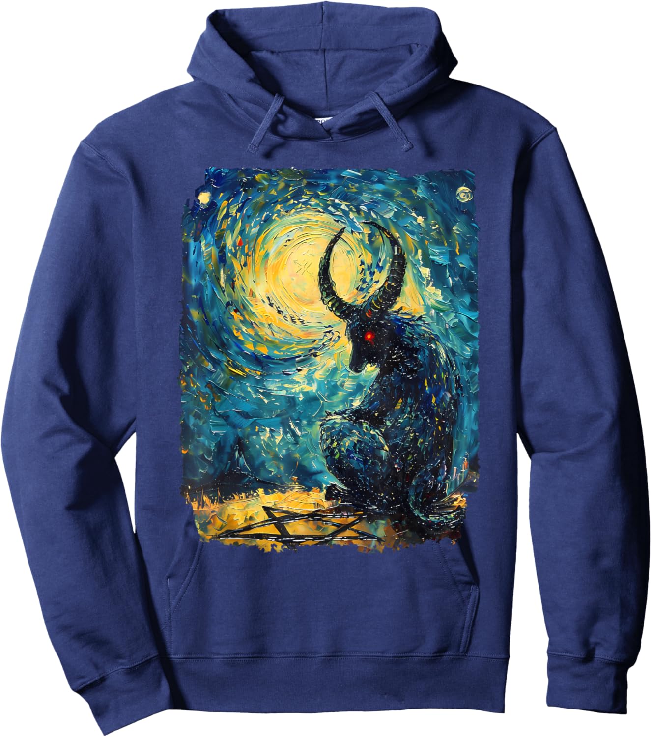Occult Baphomet Starry Nights Goat Pentagram Hoodie - Hoodie | Navy