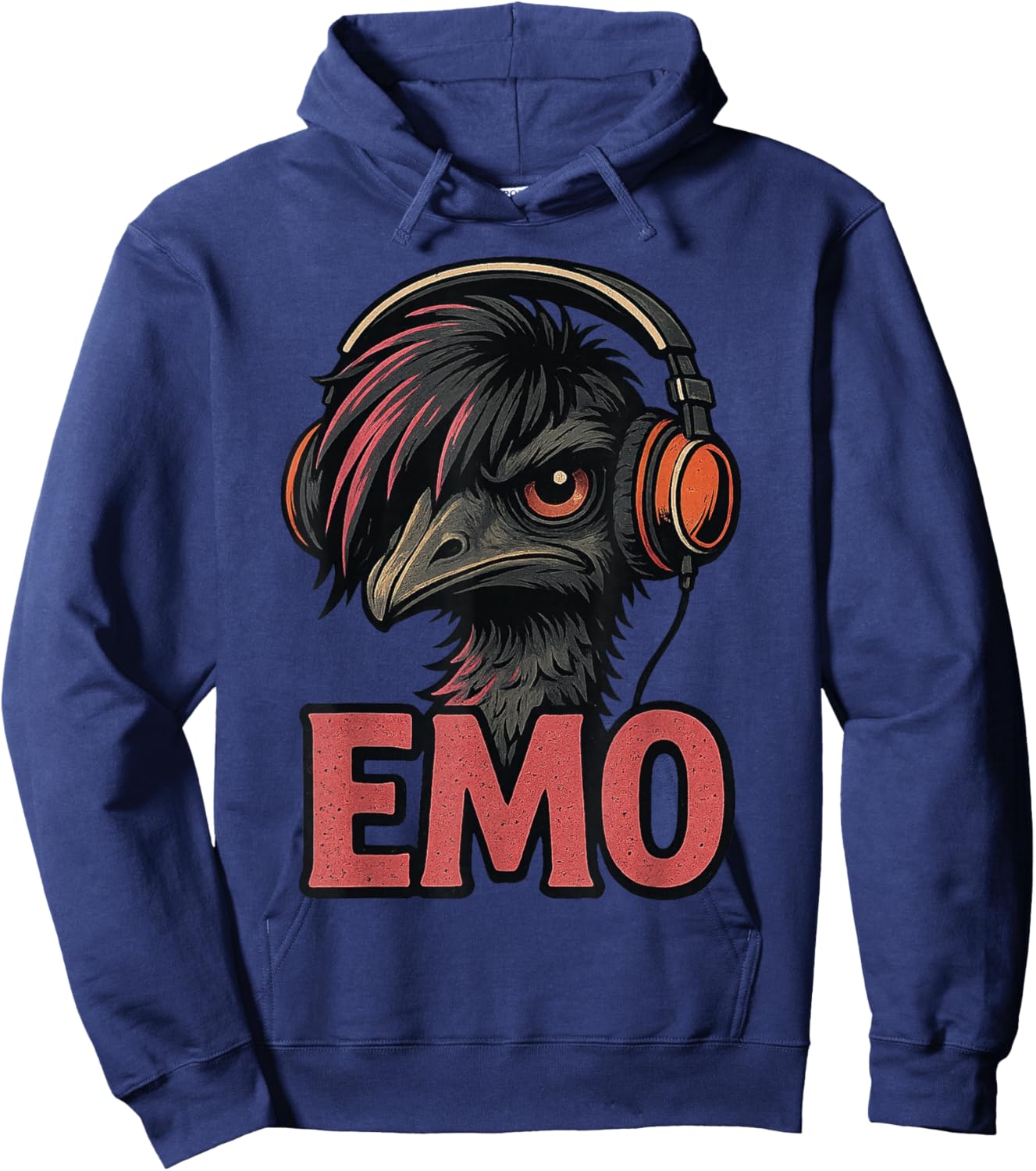Emo Emu Vibes Alternative Bird with Headphones Retro Design Hoodie - Hoodie | Navy