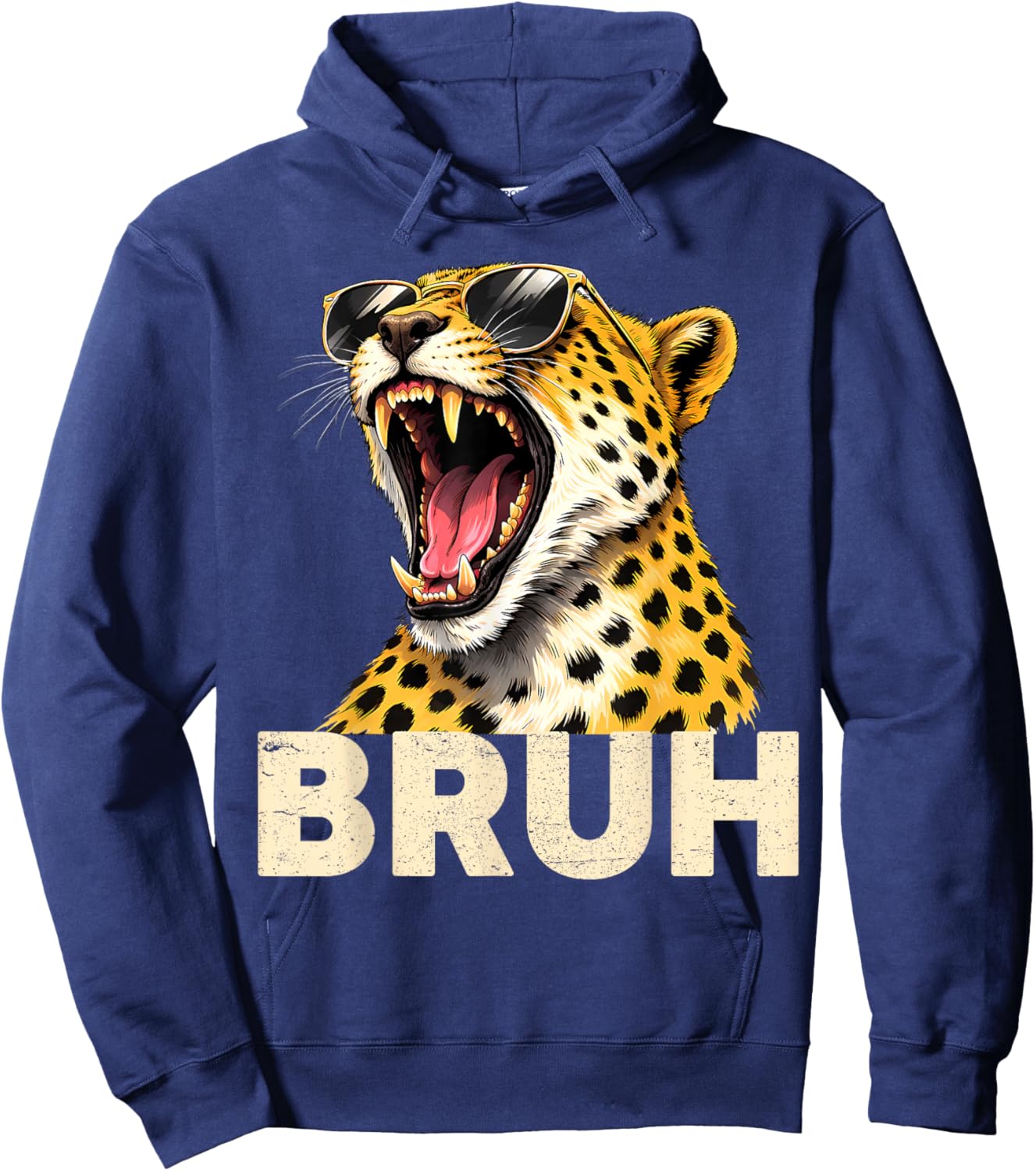 Bruh Cheetah Sunglasses Wild Animal Print Meme Men Boys Kids Hoodie - Hoodie | Navy