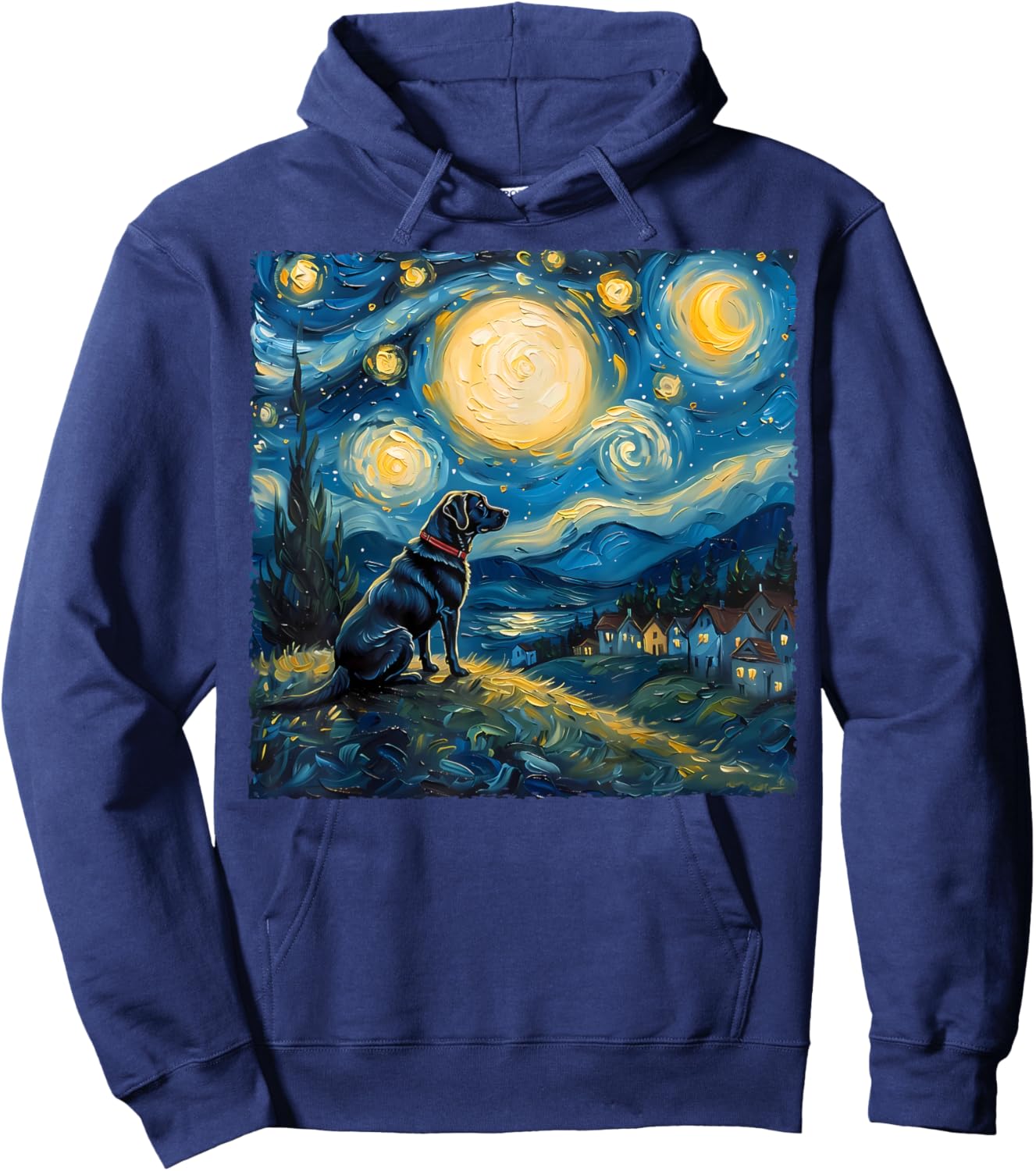 Labrador Retriever Dog Lovers Starry Night Van Gogh Style Hoodie - Hoodie | Navy