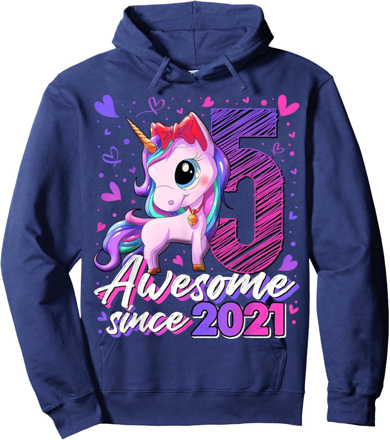 5th Birthday Shirt Girl 5 Year Old Gifts 5 Birthday Girl Hoodie - Hoodie | Navy
