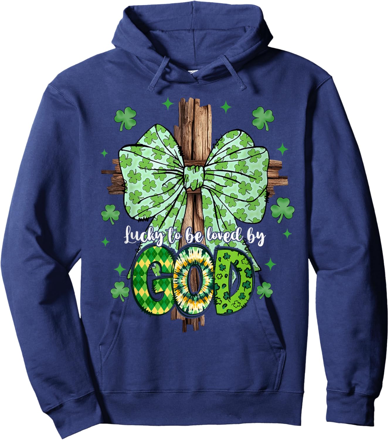 Lucky To Be Loved By God St Patricks Coquette Bow Christian Hoodie - Hoodie | Navy