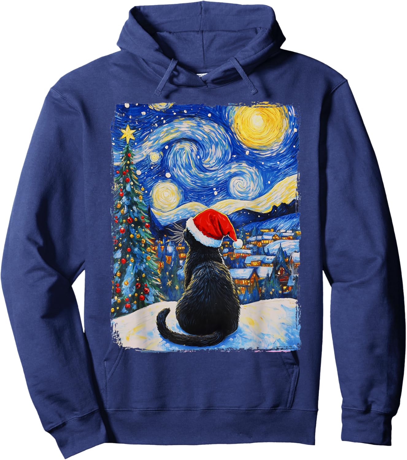 Cat Starry Night Christmas Hoodie - Hoodie | Navy