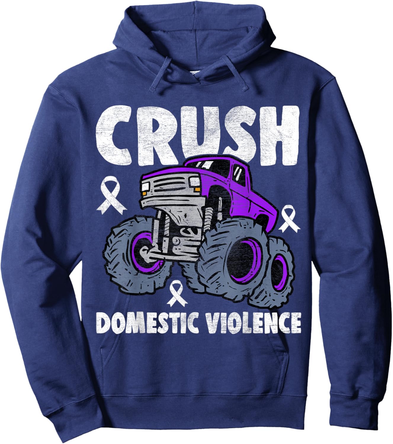 Crush Domestic Violence Awareness Monster Truck Purple Kids Hoodie - Hoodie | Navy