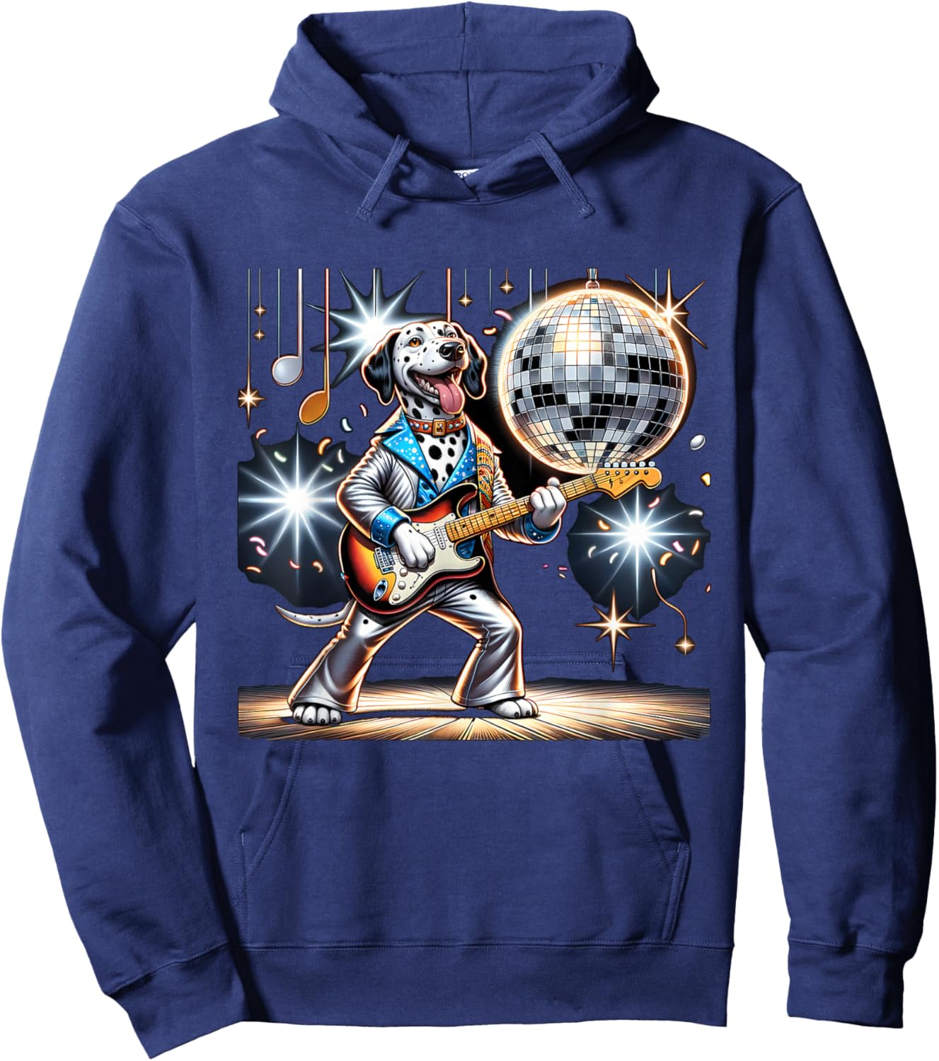 Disco Ball Guitar Dalmatian Dog Hoodie - Hoodie | Navy