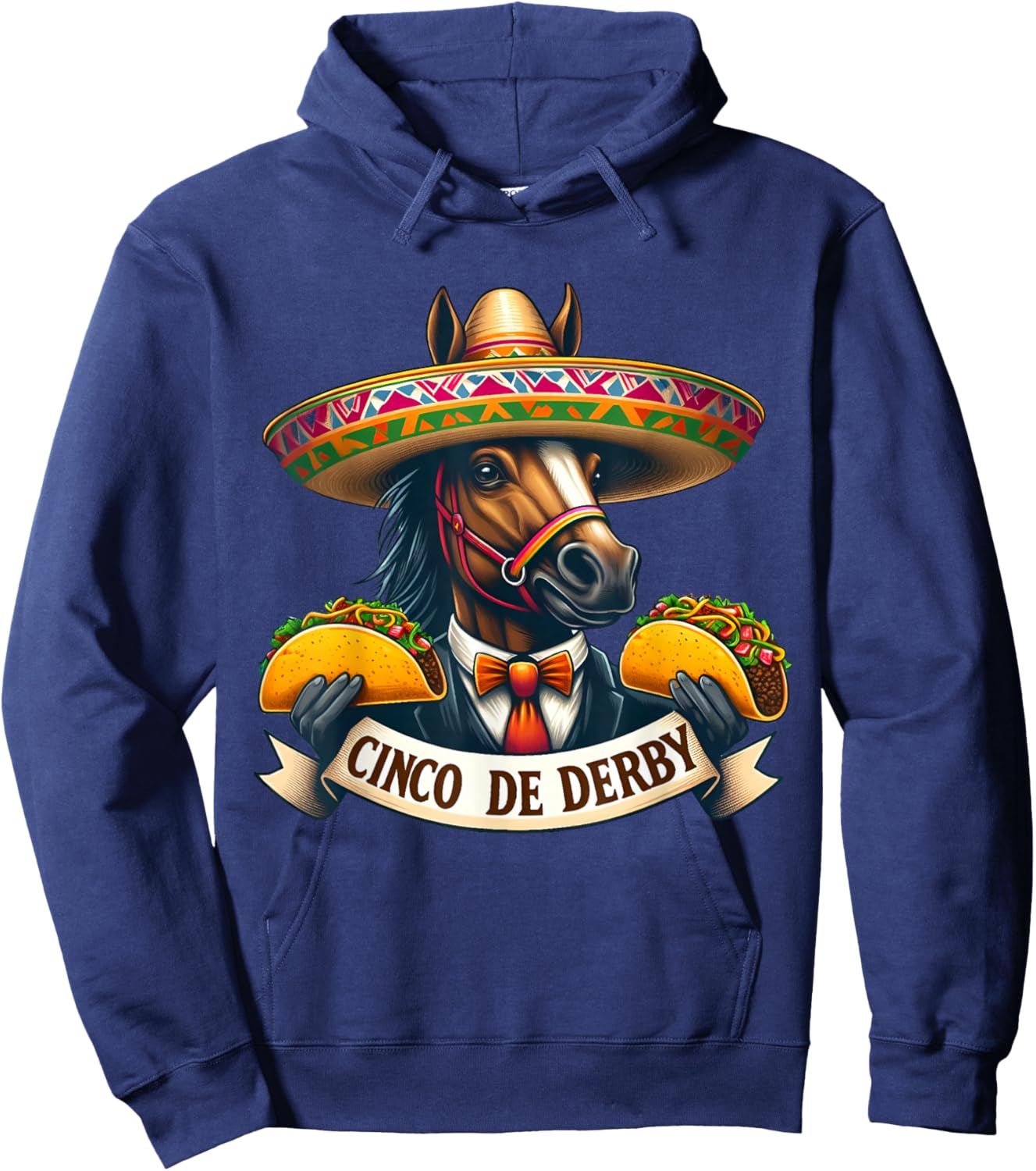 Funny Taco Horse Racing Vintage Cinco De Derby Horse Hoodie - Hoodie | Navy