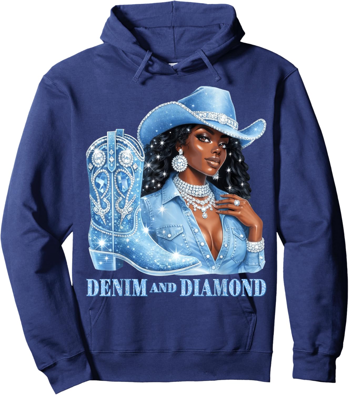 Denim and Diamonds Western Cowgirl Country Rodeo Hoodie - Hoodie | Navy