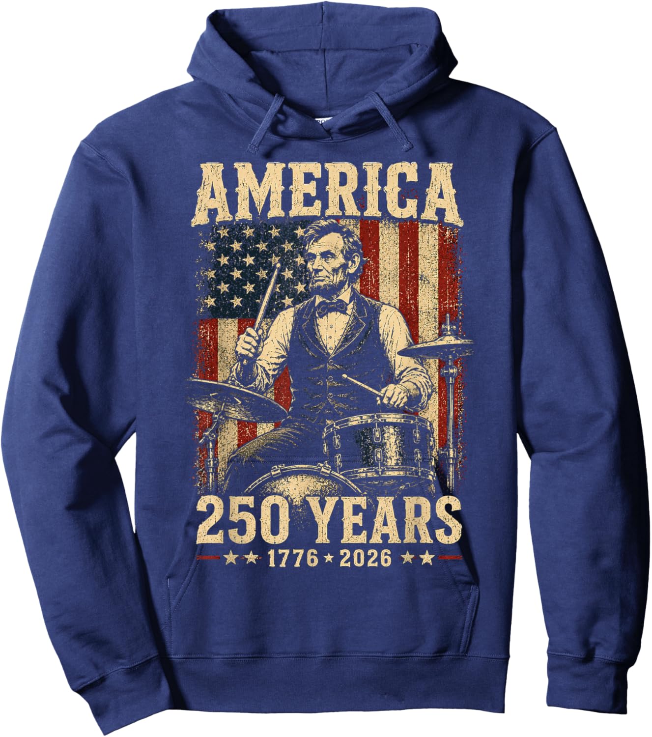 Vintage Abraham Lincoln Abe Lincoln Playing Drums 250 Years Hoodie - Hoodie | Navy