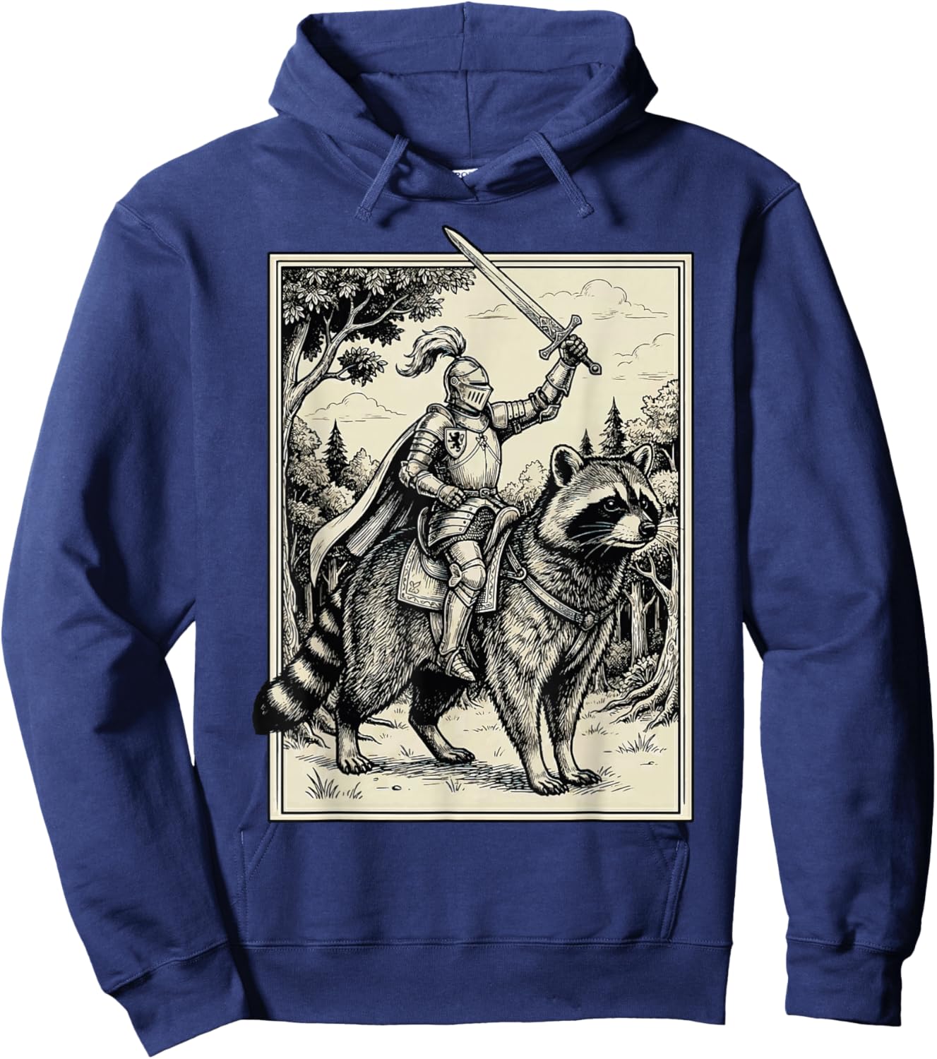 Knight Riding Raccoon Hoodie - Hoodie | Navy