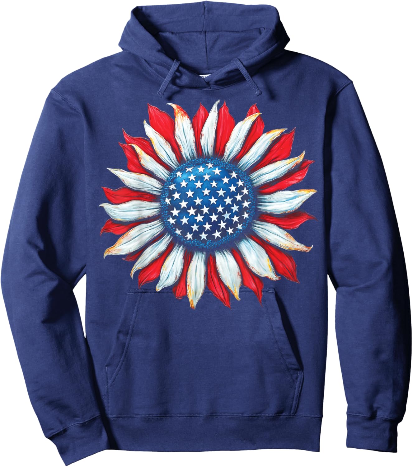 Sunflower American Flag 4th of July Women Men Merica USA Hoodie - Hoodie | Navy