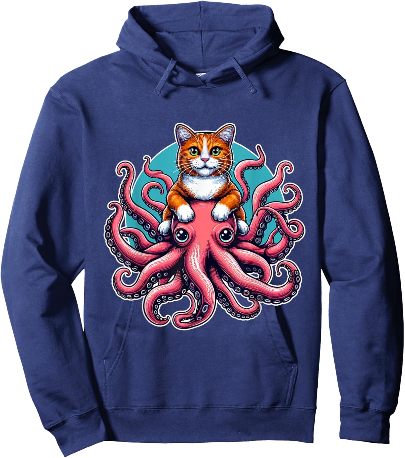 Cat Riding Octopus Shirt Funny Sea Animal Pet Kitten Lover Women Kids Hoodie - Hoodie | Navy