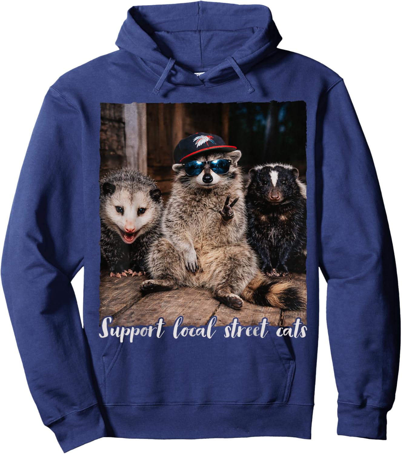 Racoon Opossum Skunk Lover Feral Support Local Street Cats Hoodie - Hoodie | Navy