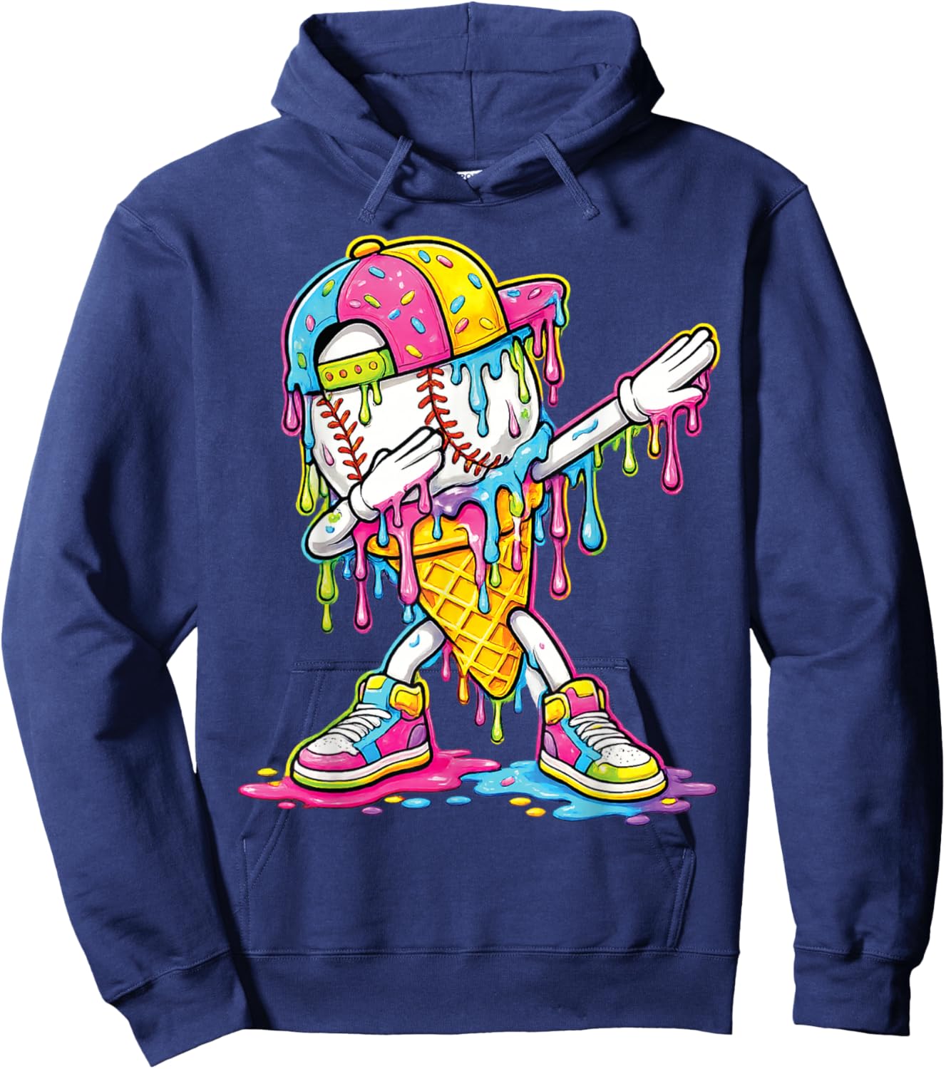 Baseball Dabbing Drip Ice Cream Apparel Youth Boys Kid Hoodie - Hoodie | Navy
