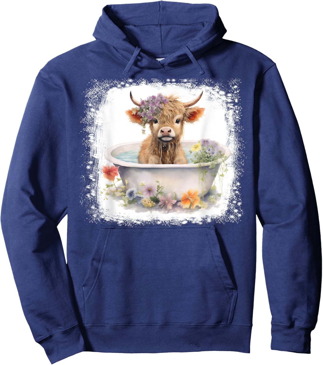 Baby Highland Cow In Bathtub Floral Flowers Women Girls Hoodie - Hoodie | Navy