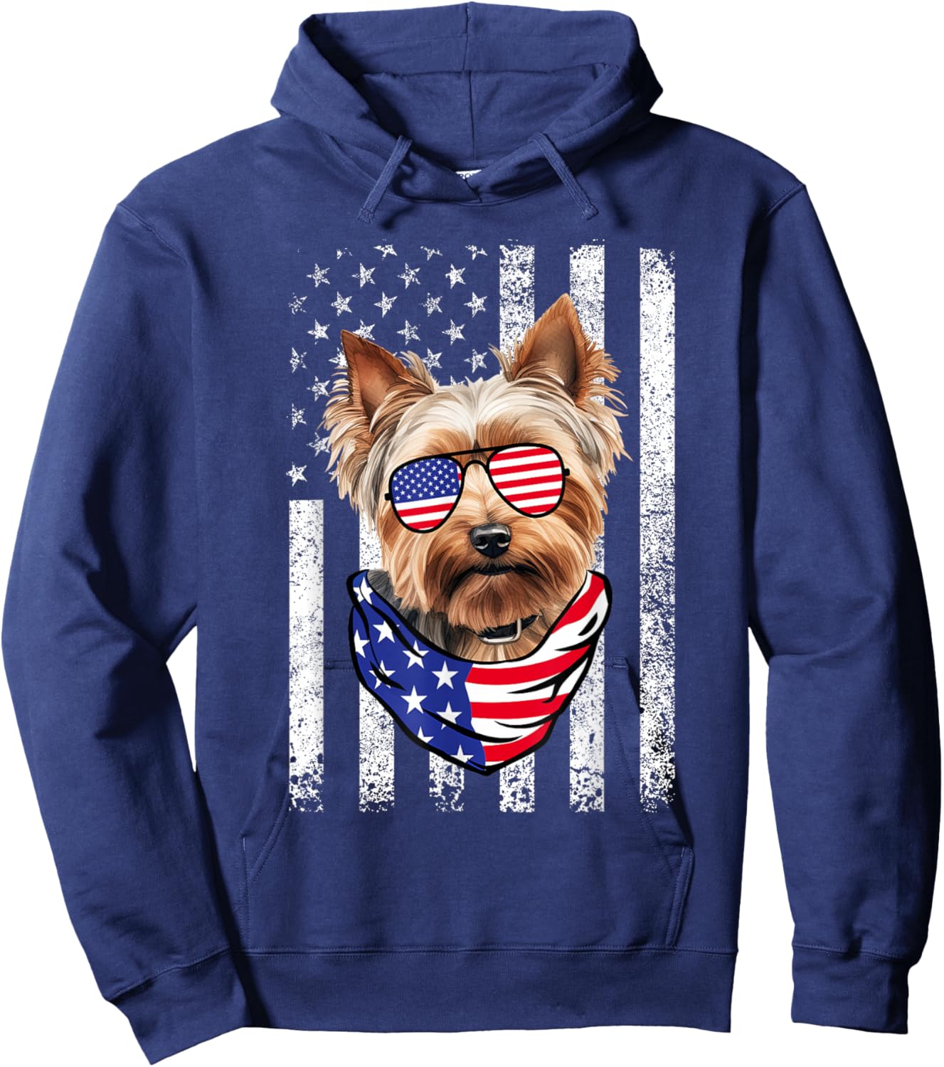 Yorkie American Flag USA Patriotic 4th of July Hoodie - Hoodie | Navy