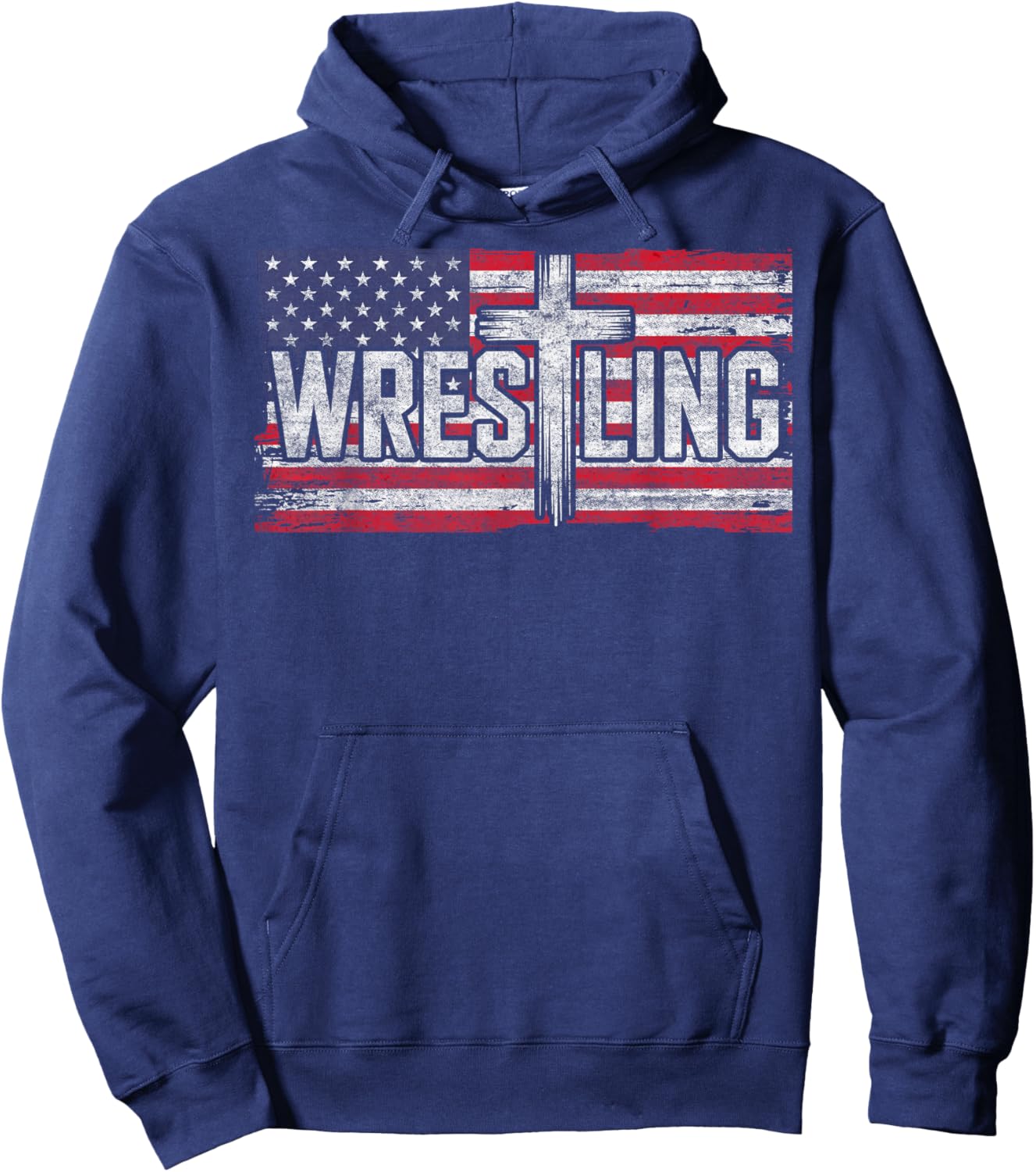 Vintage USA Flag Jesus Christ Christian Wrestling Wrestler Hoodie - Hoodie | Navy