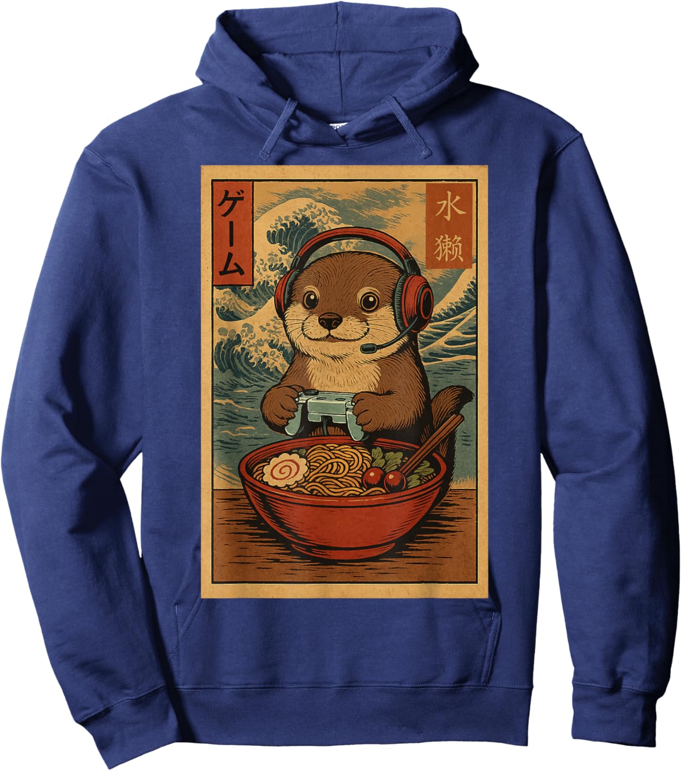Kawaii Anime Gamer Otter Ramen Retro Japanese Gaming Funny Hoodie - Hoodie | Navy