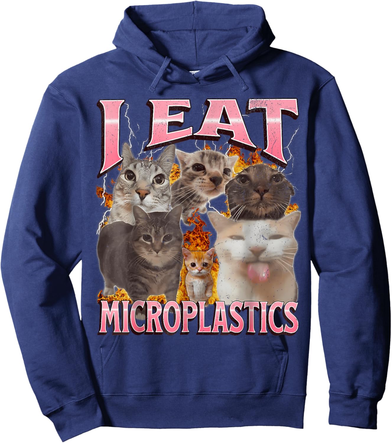 I Eat Microplastics Funny Cat Meme Bootleg Graphic Hoodie - Hoodie | Navy