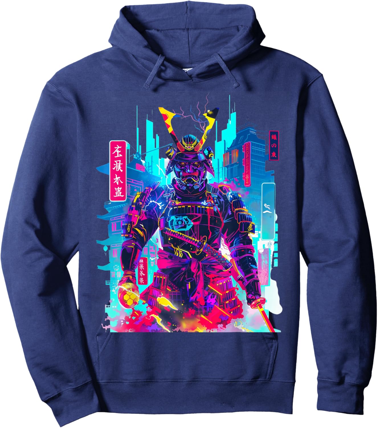 Cyberpunk Neon Samurai Japanese Art Hoodie - Hoodie | Navy