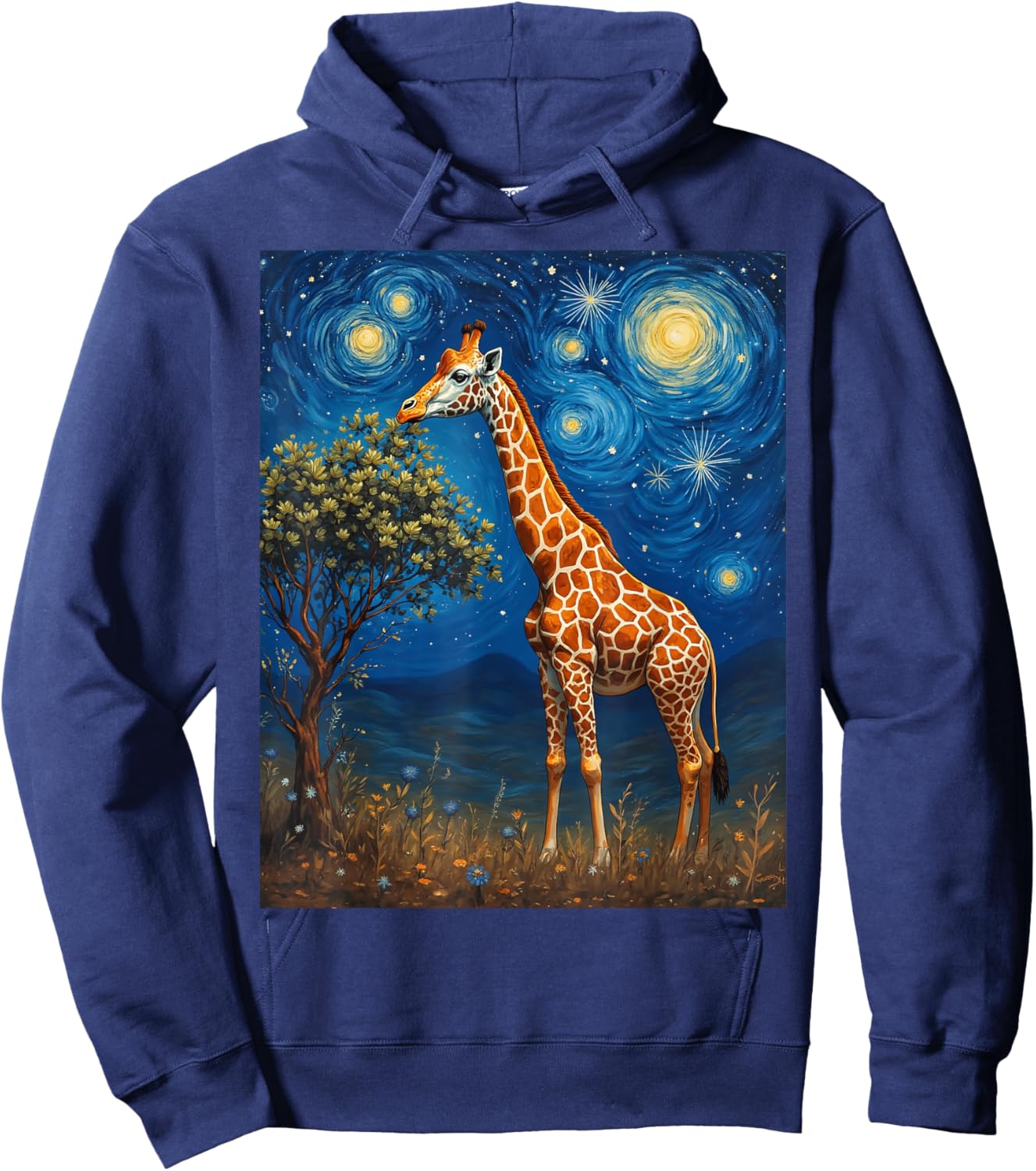 Van Gogh's Starry Night Giraffe Towering Beauty Animal Hoodie - Hoodie | Navy