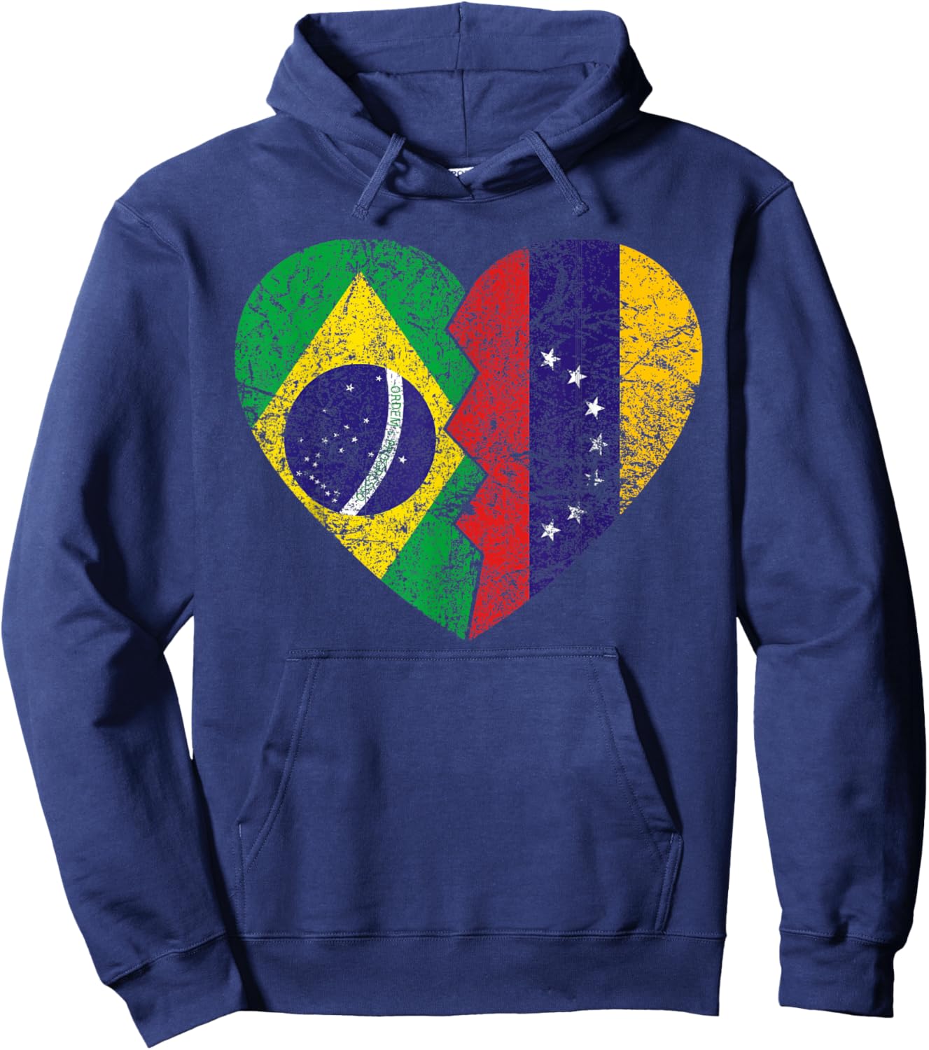 Venezuelan Brazilian Flags Heart | Brazil Venezuela Roots Hoodie - Hoodie | Navy