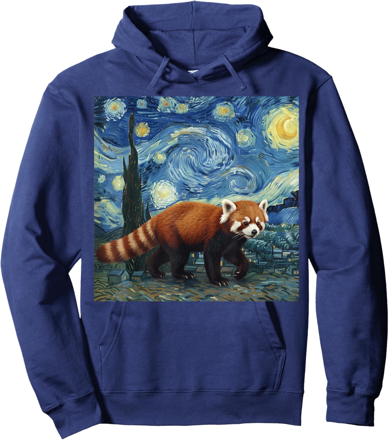 Red Panda Van Gogh Starry Night Painting Animal Art Design Hoodie - Hoodie | Navy