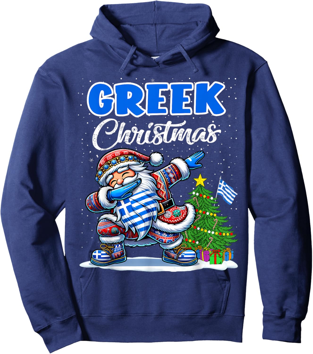 Greece Dabbing Santa Christmas Greece Flag for Kids Hoodie - Hoodie | Navy