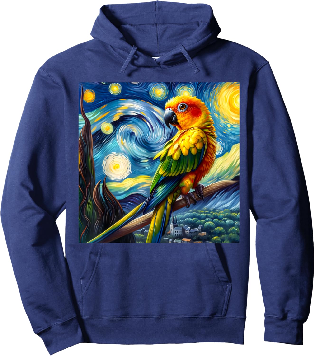 Sun Conure Mom Starry Night Sky Art Van Gogh Bird Parrot Hoodie - Hoodie | Navy