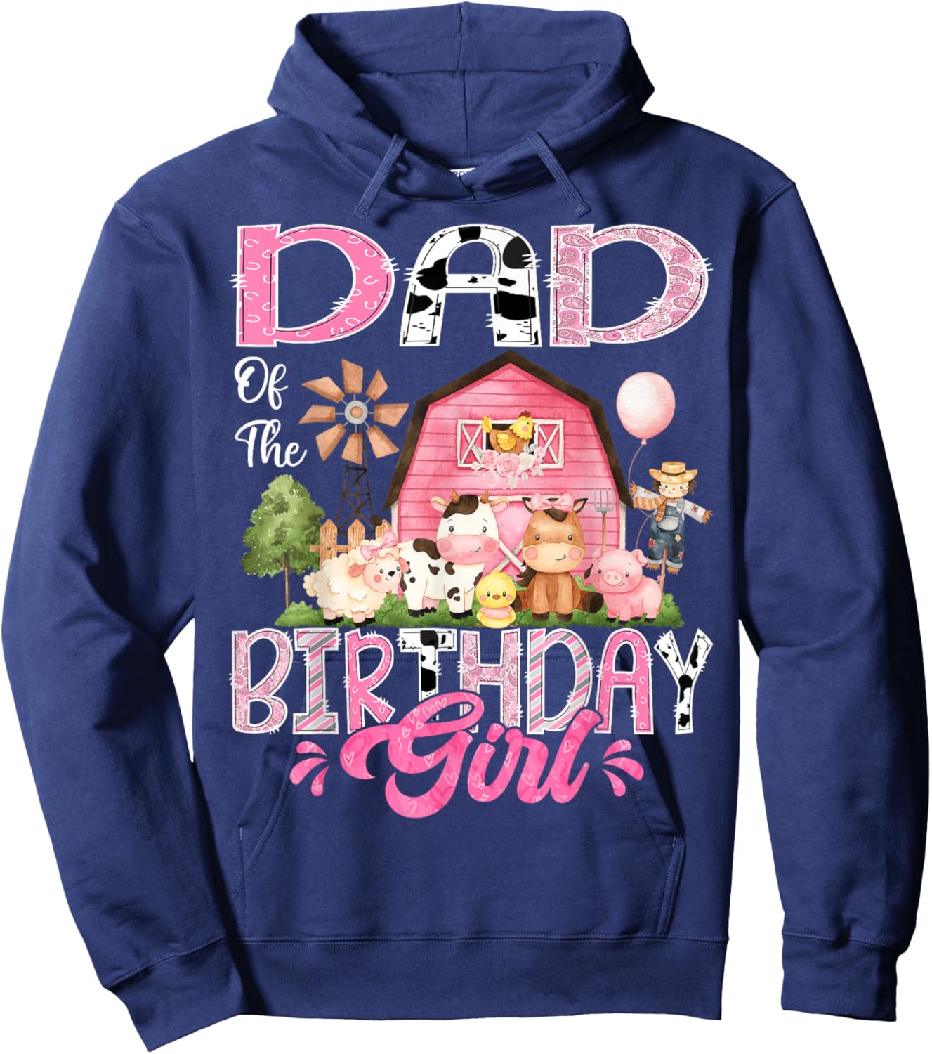 Dad Of The Birthday Girl Pink Farm Cow First Birthday Hoodie - Hoodie | Navy