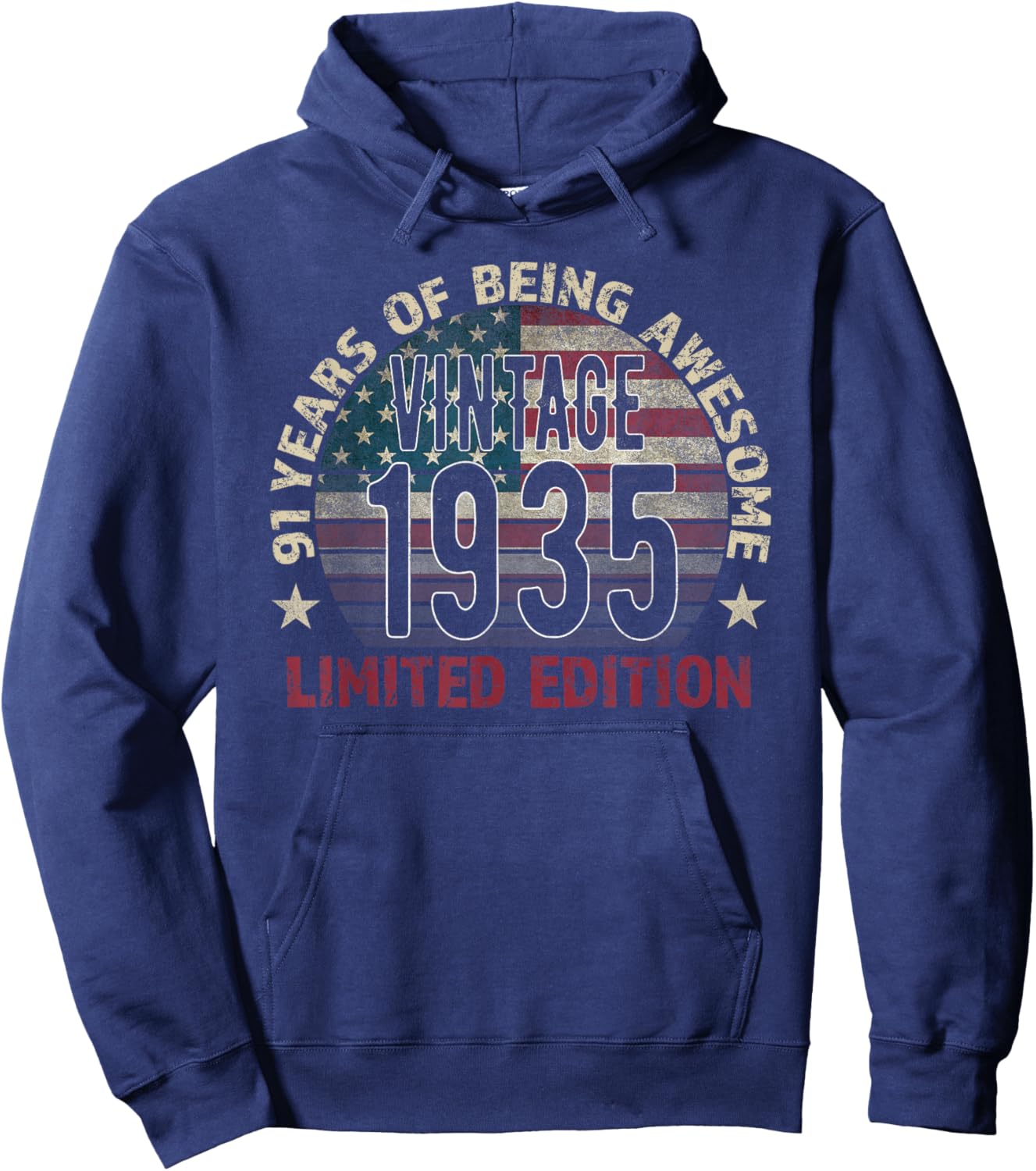 91th Birthday Gift Men Vintage Born 1935 Turning 91 Year Old Hoodie - Hoodie | Navy