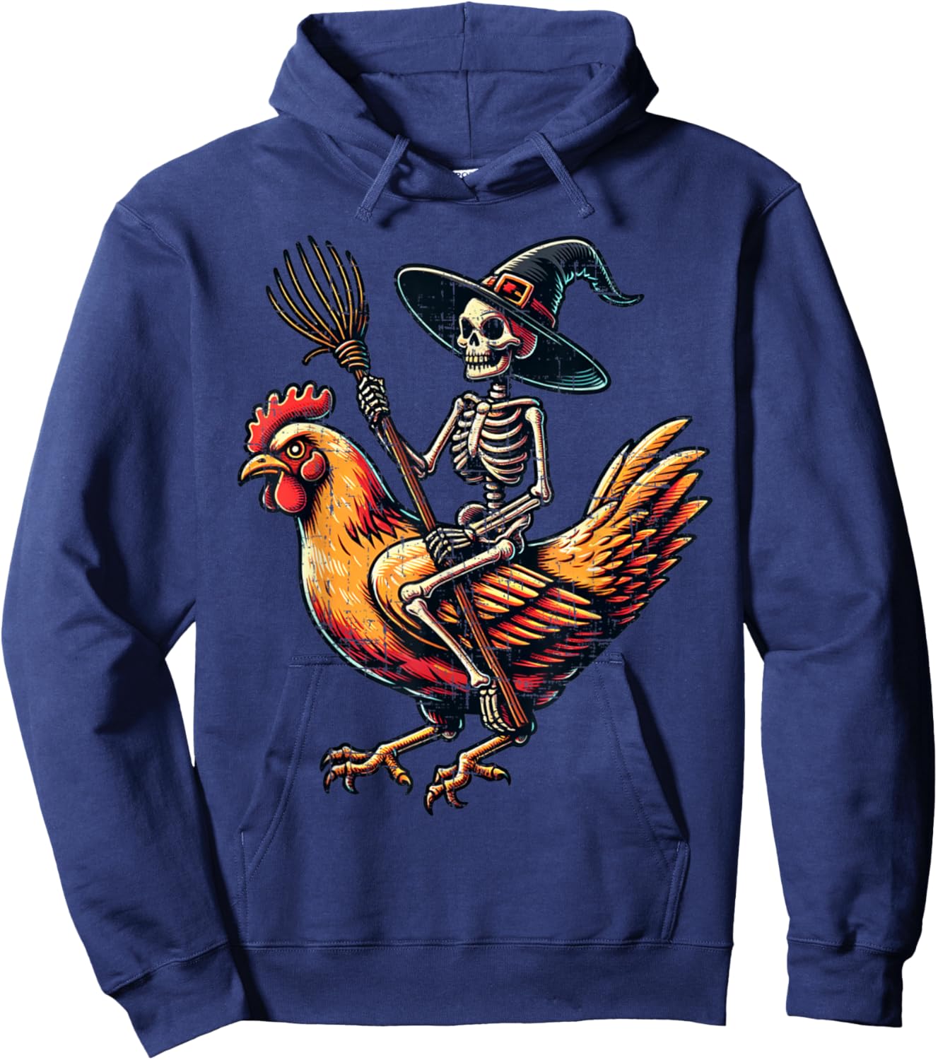 Skeleton Riding A Chicken Funny Halloween Pumpkin Boys Hoodie - Hoodie | Navy