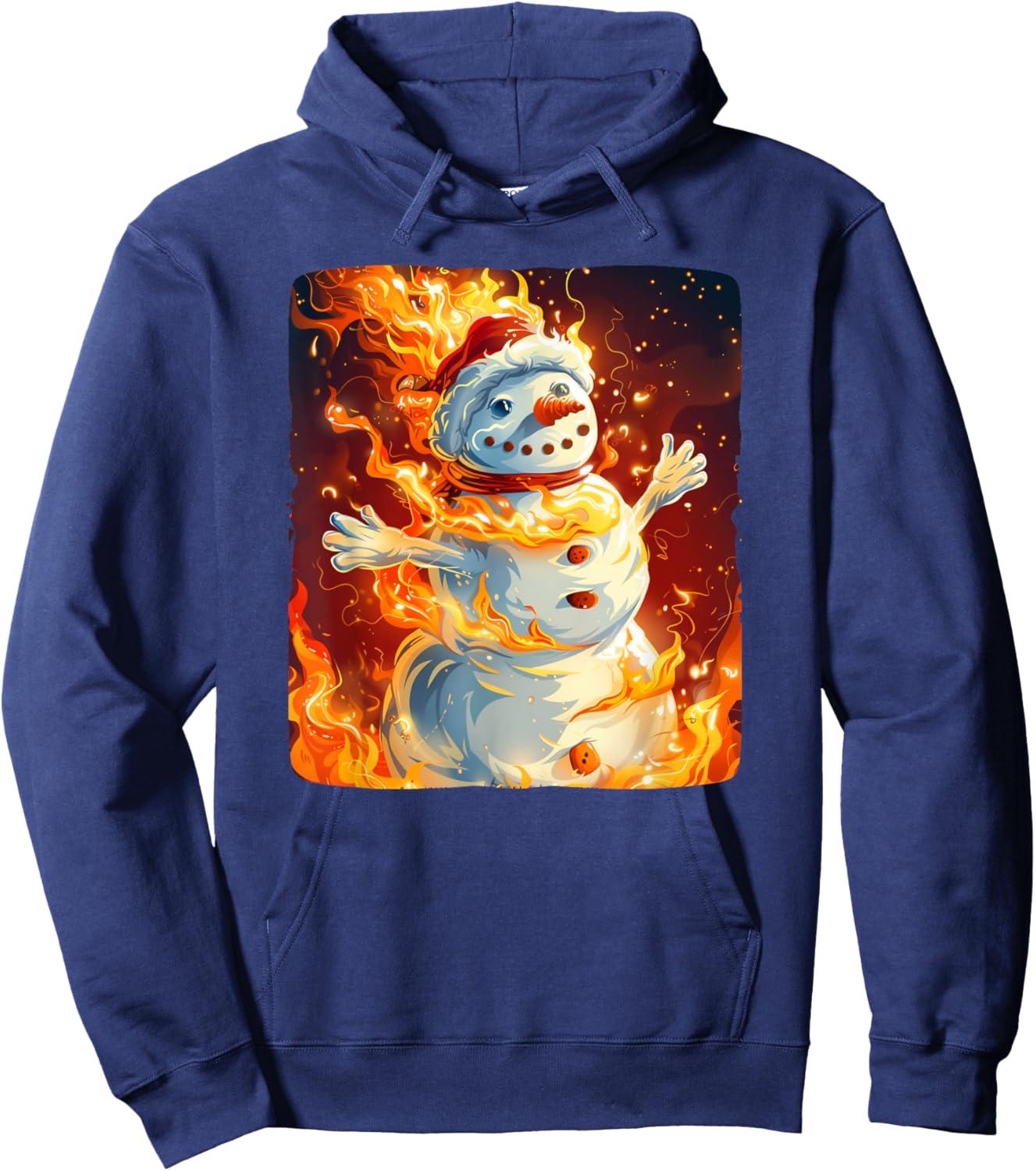 Funny Snowman in Flames Outfit for burning Winter Lovers Hoodie - Hoodie | Navy