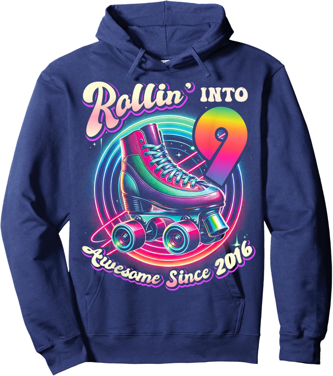 Birthday Roller Skating 9th Girls Rollin into 9 Skate Party Hoodie - Hoodie | Navy