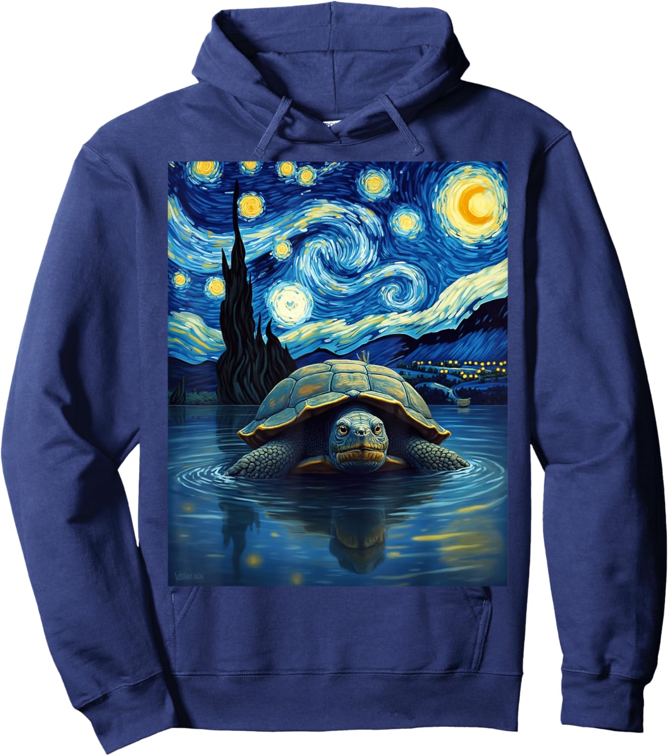 Van Gogh's Starry Night Snapping Turtle Bitey Turtle Animal Hoodie - Hoodie | Navy