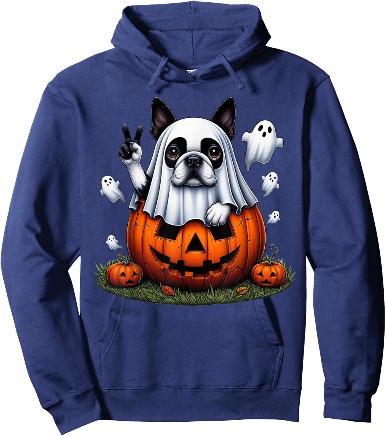 Funny Boston Terrier Ghost Boo Halloween Kids Hoodie - Hoodie | Navy
