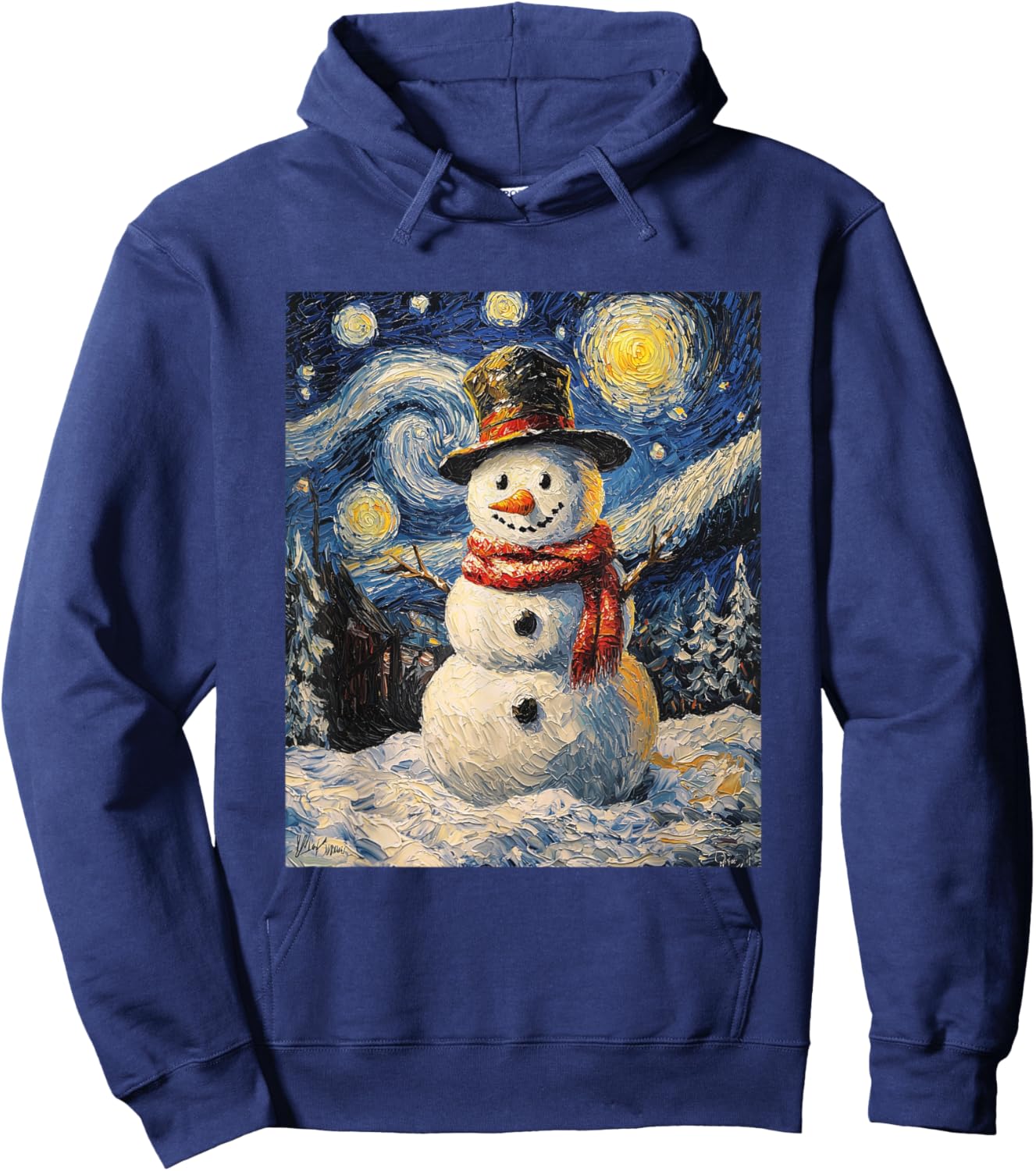 Snowman - Van Gogh Style - Starry Night - Funny Graphic Hoodie - Hoodie | Navy